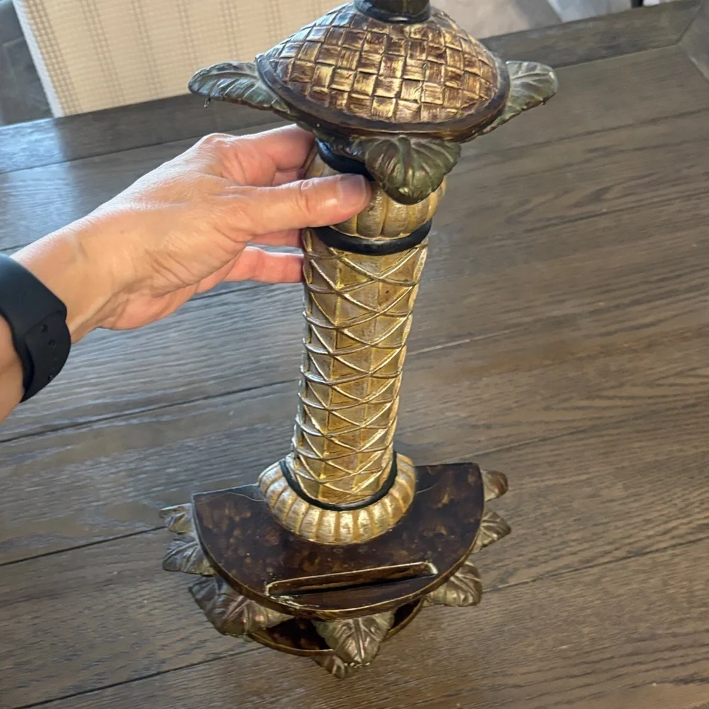 Kirklands Decorative Gold and Brown Carved Wood Column Accent